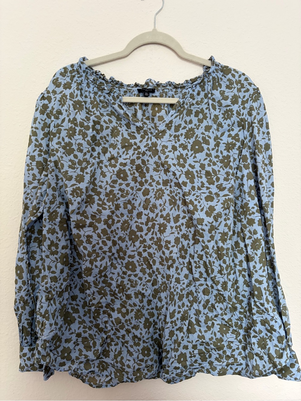 Talbots 100% Cotton Women’s Floral Blouse - Light Blue & Olive - 2X